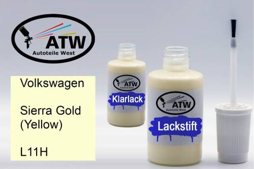 Volkswagen, Sierra Gold (Yellow), L11H: 20ml Lackstift + 20ml Klarlack - Set, von ATW Autoteile West.